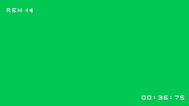 Digital Timecode Rewind Overlay with REW Icon and Decreasing Counter on Green Screen