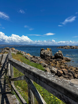 Scenic Atlantic Ocean Views from the Coastal Boardwalk in O Grove, Galicia