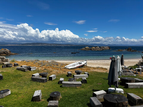 Scenic Atlantic Ocean Views from the Coastal Boardwalk in O Grove, Galicia