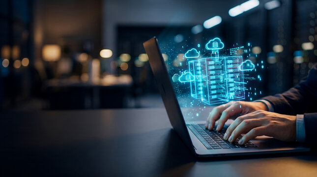 Cloud server data storage and binary code network technology concept

