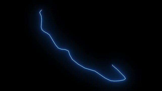 Curacao Netherlands Animated Map Hand Drawn Neon Glow Outline, Sketch Line Art