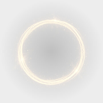 Golden magic circle with sparkling particles and delicate luminous energy trails.