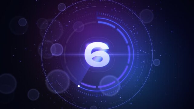 Futuristic Neon Countdown 10 to 0 Holographic Ring Timer with Particle Burst Seamless Loop