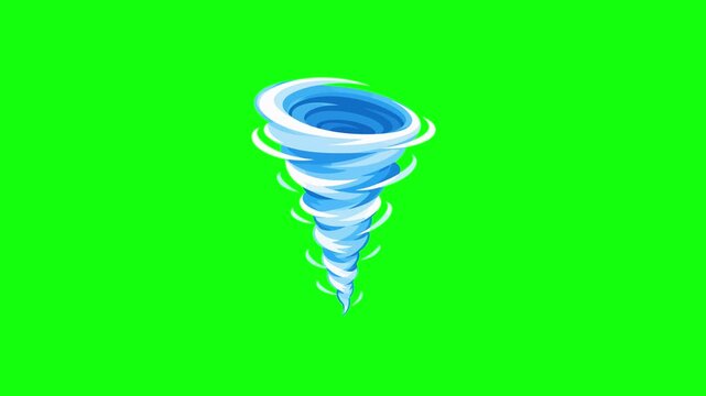 Blue tornado animated cyclone wind and water vortex concept swirling and spinning continuously in 4k on green screen background.