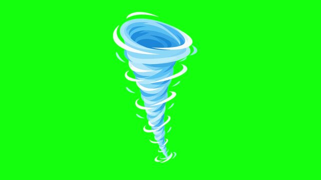 Whirlwind twister animated powerful windstorm and typhoon weather with tall blue funnel spinning in 4k on green screen background.