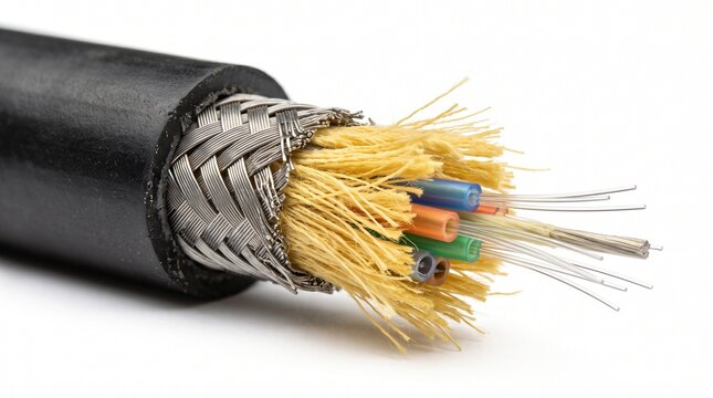 Fiber Optic Cable - 3D illustration of Cross-section cutaway of a multi-core fiber optic
communication cable