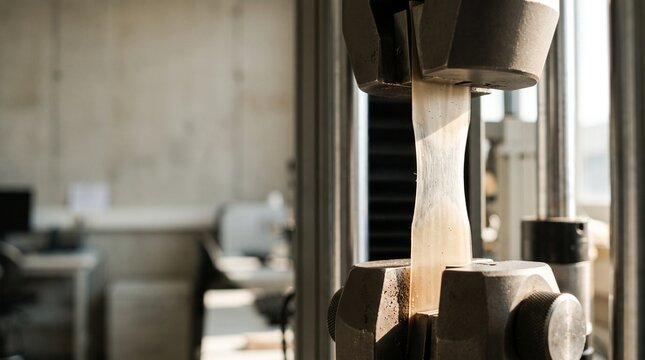 Biopolymer film stretches inside a tensile test frame