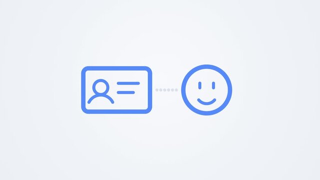 ID card and face matching with dotted line then green check badge, age verification animation