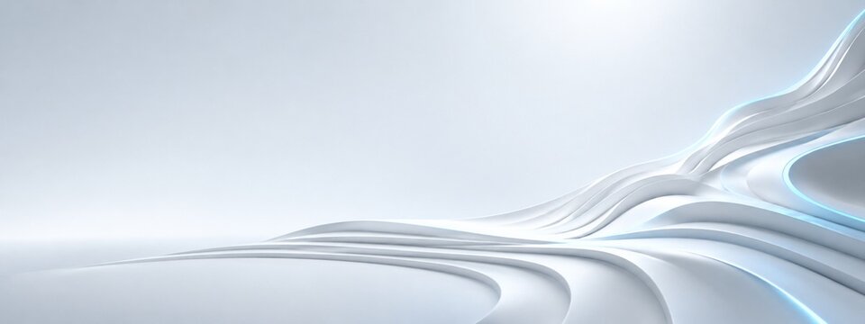 White sculpted topographic waves with a subtle cyan edge