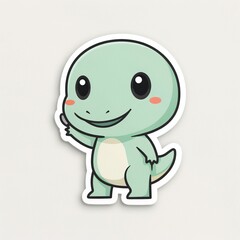 Cute green baby dinosaur sticker character, smiling friendly cartoon dino with a thick white outline, isolated vector graphic design. © Ian Art