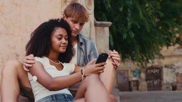 Young couple outside speding time together.