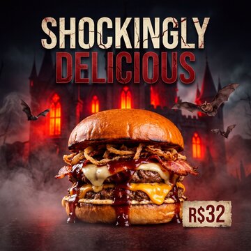 Shockingly delicious burger with bacon and cheese for a spooky