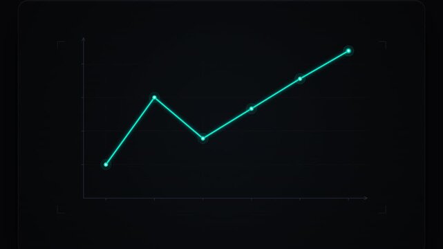 A neon cyan line graph moves upward with sharp peaks against a dark grid background. Digital HUD aesthetic with high contrast. Ideal for financial technology videos.
