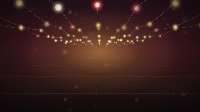 Warm Fairy Lights Canopy Tunnel Moving Forward Seamless Loop Background