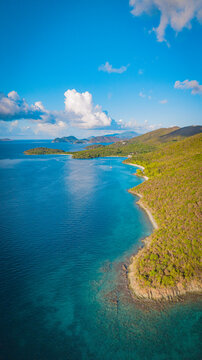 Vertical aerial view of Salomon Beach and Honeymoon Beach along Lind Point Trail.