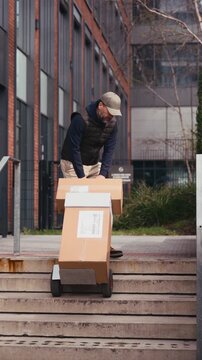 Male courier delivering a package.