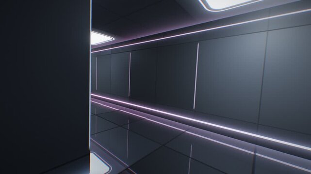 Futuristic 3D Maze Screensaver Neon Corridor Flythrough with Glossy Reflective Floor and Crystals Seamless Loop