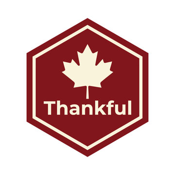 Thankful label featuring maple leaf inside red hexagon frame thank you thanksgiving seasonal celebration