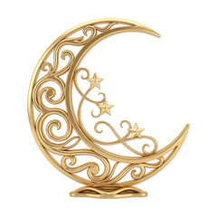 Gold decorative crescent moon sculpture with stars isolated on © Safayet