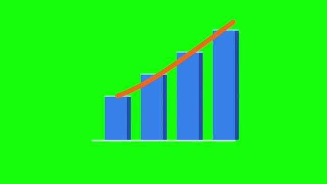 Animated profit growth bar chart with a rising arrow. Ideal motion graphics for business, finance, investment, and corporate success concepts.