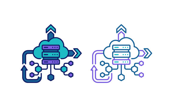 Cloud computing server vector illustration with data flow arrows
