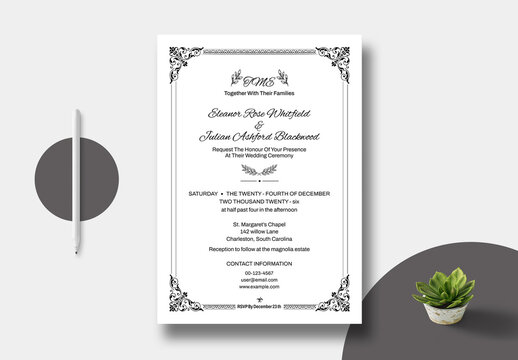 Vintage Wedding Card Design Template Layout