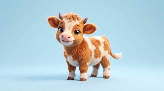 Cute cartoon baby calf standing with happy expression