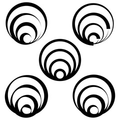 Eccentric crescent ring tunnel circles in bold black lines vector © Kravchenko