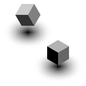 Two three dimensional grey isometric cubes with soft drop shadows vector