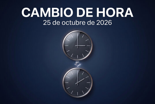 Cambio de hora en Espa&ntilde;a: horario de invierno el domingo 25 de octubre de 2026, cartel recordatorio con relojes de las 3 a las 2