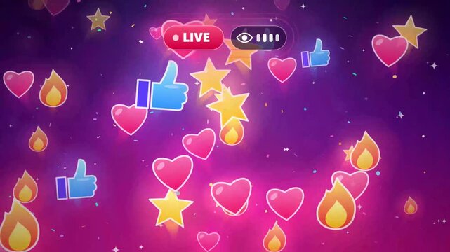Live Stream Social Media Reactions Hearts Likes Stars and Fire Icons Motion Graphic Animation