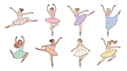 Ballet dancers in various poses on a transparent background © loik