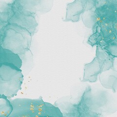 Mint green and turquoise alcohol ink abstract background set with gold glitter and watercolor paper texture, soft pastel fluid art for banner and invitation design © saifon