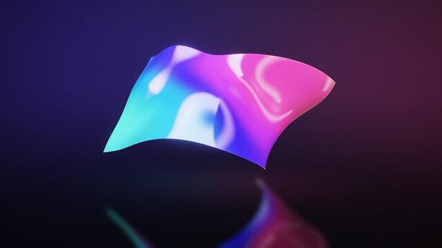 Iridescent Gradient Plane Bending And Twisting In 3D Space With Glossy Floor Reflections