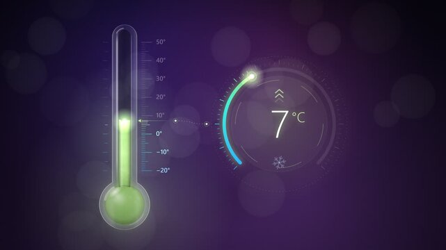 Glowing Glass Thermometer Temperature Rising From Freezing Cold to Extreme Heat Seamless Loop