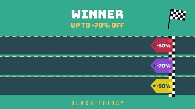 Black Friday sale banners with checkered flags and discounts