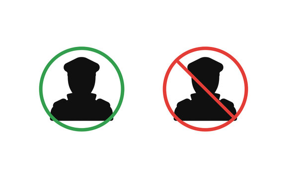 Police officer avatar icons with green checkmark and red prohibition sign
