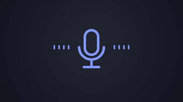 Dark mode microphone icon with voice waveform bars then turning green with check badge, voice recognition