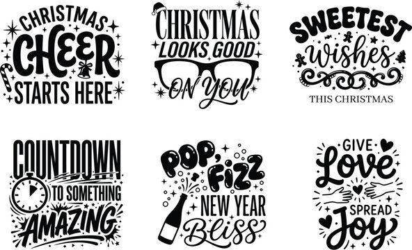 Collection of festive hand lettered quotes for christmas and new year celebrations