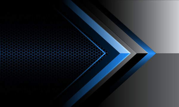 Abstract blue grey metallic arrow direction geometric on hexagon mesh design modern futuristic technology creative background vector