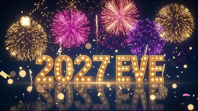 Marquee number fireworks night party, new year celebration 3d render background
