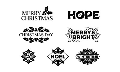 Christmas greetings with holly and snowflakes in black and white © Prodip