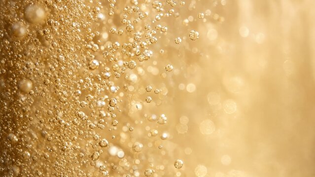 Golden glitter and sparkling bubbles texture, abstract festive gold