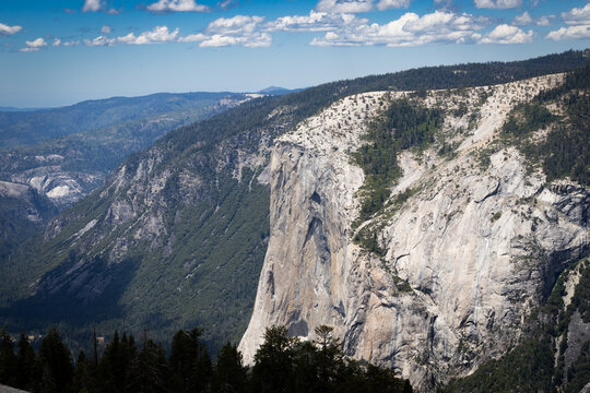El Capitan granite rock formation seen from Sentinel Dome in Yosemite National Park