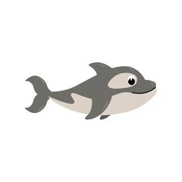Cute cartoon orca for children, isolated on a white background.