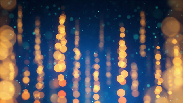 Abstract Golden Bokeh Lights Falling on Blue Background