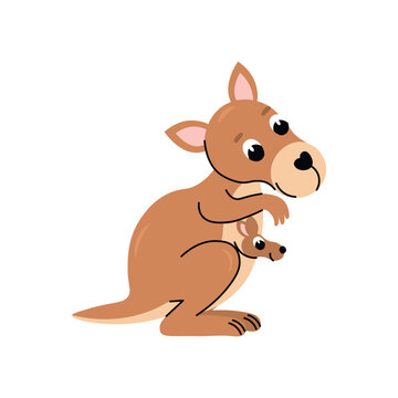 Cute cartoon kangaroo for children, isolated on a white background.