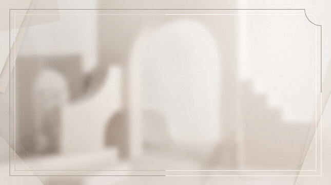 Warm sepia-toned blurred architectural interior background with a refined double-line frame for professional slides.