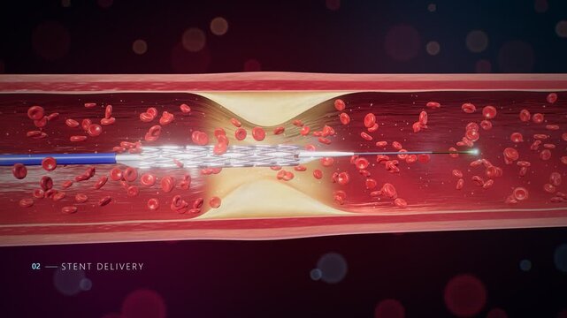 Artery Stent Placement Angioplasty 3D Medical Animation Guidewire Balloon Inflation Stent Expansion