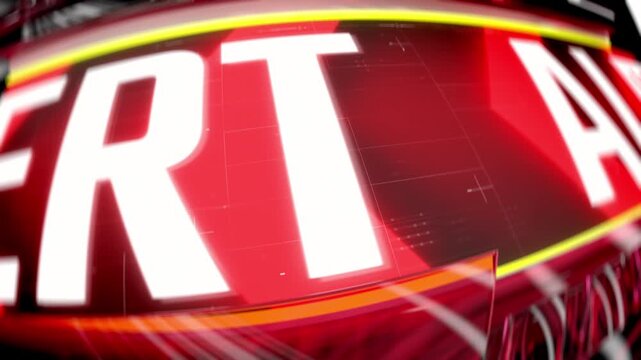 Alert text moving across red glowing screen, warning notification, loopable